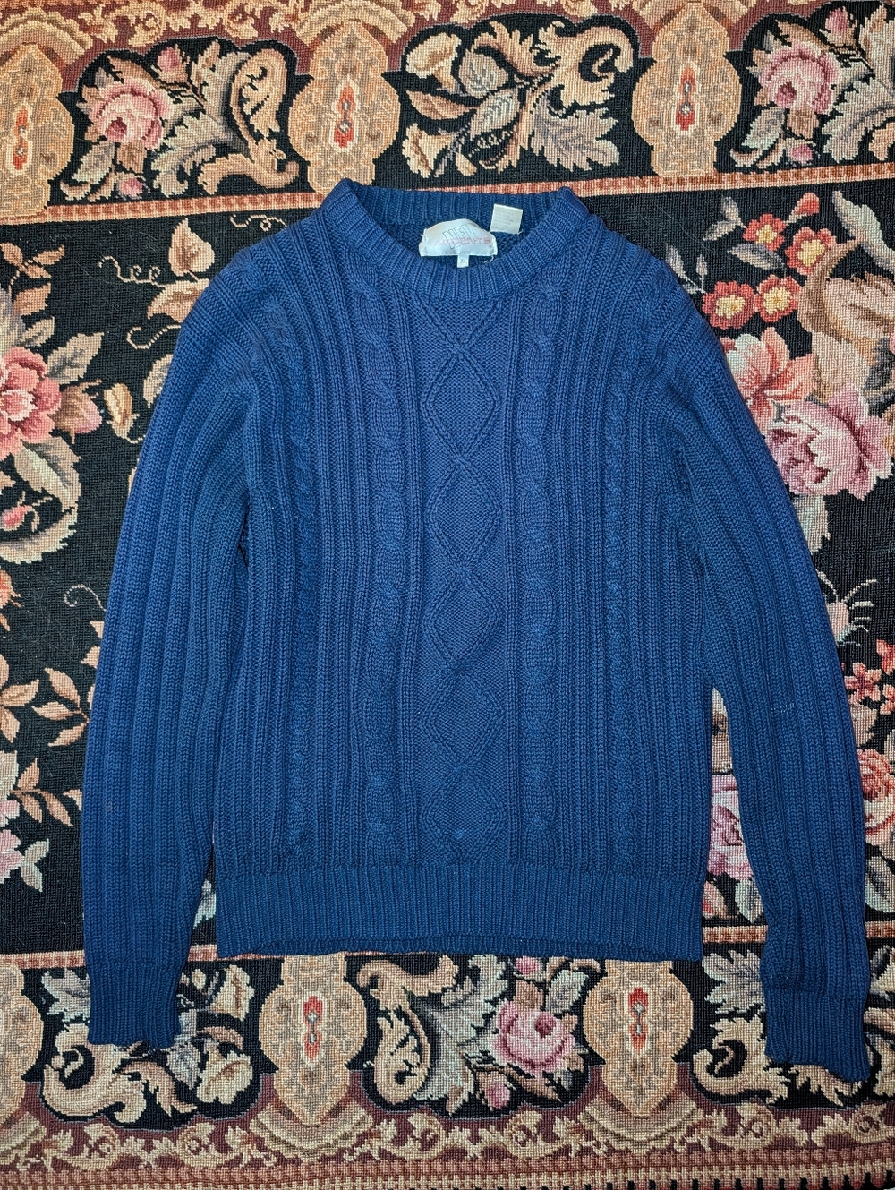 Womens Cable Knit Crewneck Sweater Deep Blue